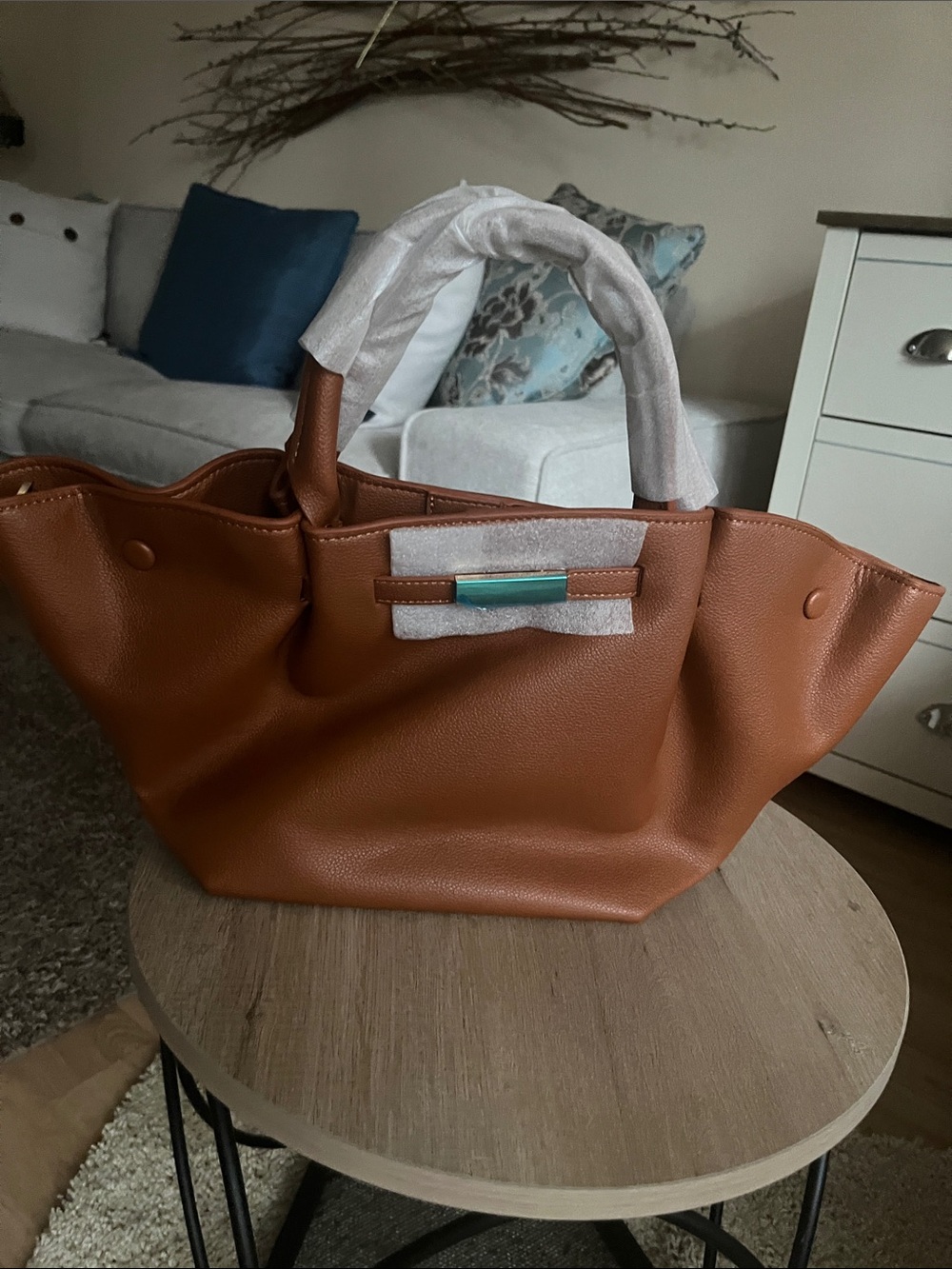 Classic Tan Pebbled Tote Bag with Accent Hardware